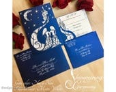 Fairytale castle two brides wedding invitation laser cut gatefold with matching laser cut RSVP card