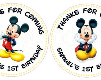 Mickey Mouse Birthday Party Stickers, Printed personalized stickers. Mickey Baby Shower Stickers, Birthday Party, 1st Birthday - Set of 14