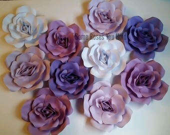 Purple White Paper Flower Backdrop,10pc Paper Flowers Set,Paper Flowers Wall Decor,Baby Shower Decoration,Paper Roses,Party,Wedding,Nursery