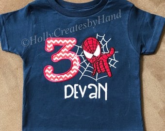 Embroidered Spiderman Birthday Shirt, Superhero Birthday Shirt, Spider-man Inspired Birthday Shirt