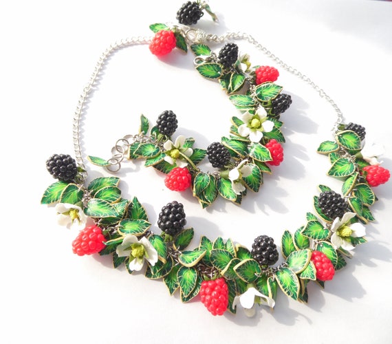 raspberry bracelet blackberry bracelet raspberry earrings