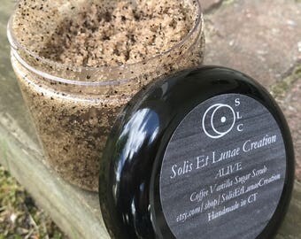 ALIVE - coffee vanilla sugar scrub, exfoliation scrub, coconut oil sugar scrub, non GMO, body scrub, coffee scrub