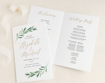 Greenery Wedding Programs Template • Printable Wedding Folded Program • Garden Rustic Theme • Editable in Word/Pages • MAC/PC