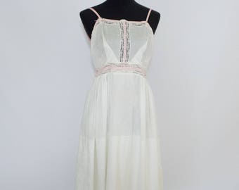 Vintage Antique 30s 40s Womens Small 100% Cotton Slip Nightgown