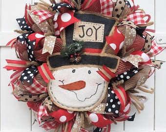 Snowman wreath Burlap wreath Christmas wreath Snowman