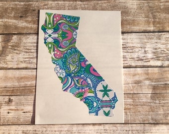 Lilly Pulitzer California Sticker || CA Decal || Monogram California Sticker || California State Outline || Local CA Home Town Love