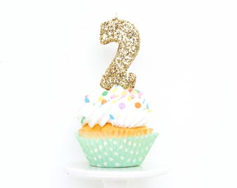 3" Number 2 Candle, Giant 2 Candle, Gold Party Decor, Large Gold Candle, Birthday Candle, 2nd Birthday Candle, Giant Glitter Candle