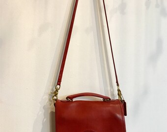 RARE Vintage Red Coach Station Bag | Leather Crossbody Bag with Top Handle