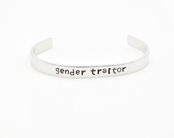 Gender Traitor Hand Stamped Aluminum Cuff Bracelet Handmaids Tale . The Handmaids Tale Jewelry . Hulu Handmaids Tale Gift .LGBT