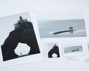 Plâtre 'Silhouettes', rock, tree, sea, horizon, couple, beach, sand, melancholy, black, white cards photo 4 x 6 and 1, 5 x 2 25 mini cards