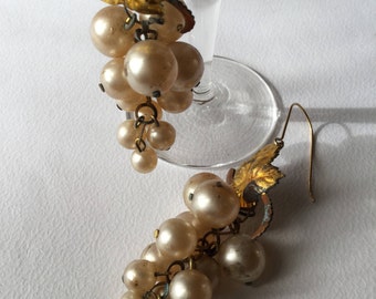 1920 gilt metal pearl grapes art nouveau jewels, earrings, wedding jewels
