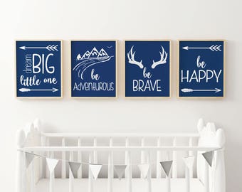 Nursery Wall Art, Set of 4 Prints, Be Happy, Be Brave, Navy Nursery Decor, Printable Wall Art, INSTANT DOWNLOAD, Nursery Print, 8x10, 11x14
