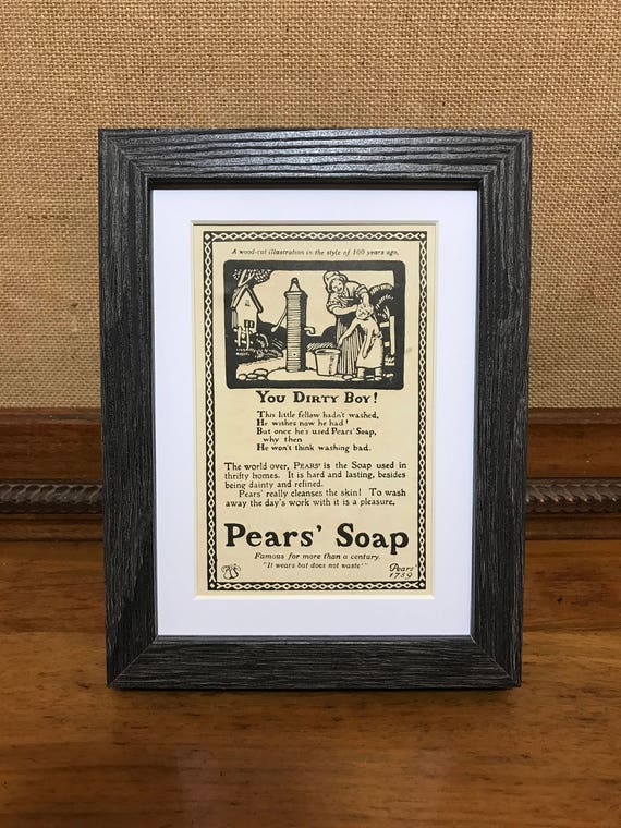 Pears Soap Advert - Vintage Book Page Wood Cut Illustration - You Dirty Boy - Bathroom Decor - Boys Room Wall Art - Boys Room Home Decor