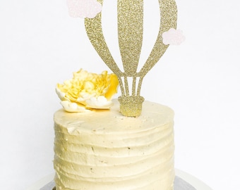 Hot Air Balloon Cake Topper • Up Up and Away Party Decor • Places You'll Go Birthday • Glitter Cake Topper • First Birthday Decorations