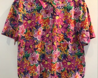 floral blouse / floral print shirt / floral cotton button down