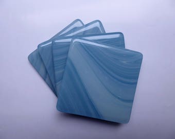 Fused glass coaster turquoise swirl drinks mat wine tea coffee lover birthday housewarming wedding Christmas gift for him/her Mother Father