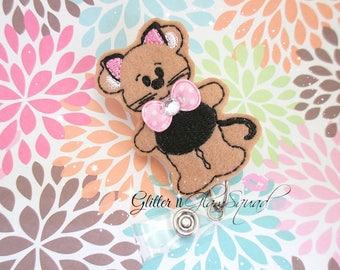 RTS Halloween Kitty Bear Nurse Badge Reel, RN Badge Holder, Felt Badge Reel, ID Holder, Halloween Badge Reel