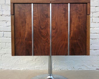 Mid Century Modern Lane Walnut and Chrome Swivel Bar