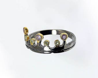Queen Crown Ring, Peridot Ring, Amethyst Ring, Princess Crown Ring, King Crown Ring, Royal Ring, Black Ring, August Birthstone Ring