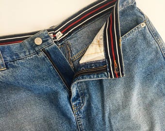 Vintage Tommy Hilfiger Blue Denim Skirt // Retro Designer Denim Bottoms // Mid Length Skirts // Upcycled Clothing