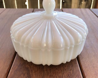 Vintage Milk Glass Candy Dish with Lid - Anchor Hocking