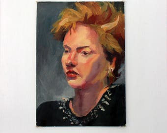 Vintage Portrait Painting of a Woman: Punk 80s Woman Portrait