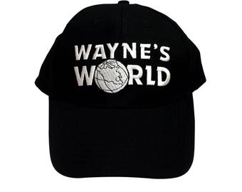 Wayne's World Baseball Cap Like The Hat Worn By Wayne Campbell In Saturday Night Live HIGH QUALITY Embroidered 90's Movie SNL Costume Black