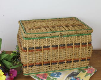 Vintage Raffia Sewing Box/ Sewing Storage & Organisation/ Sewing Basket/ Sewing and Needlecraft/Haberdashery/ Sewing (014L)