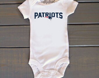 Custom New England Patriots Surname Last Name Baby Toddler Infant Kid Child 100% Cotton White Long or Short Sleeve Onesie Tshirt