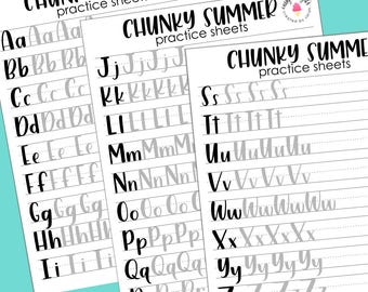 NEW! Chunky Summer Print style Hand Lettering practice sheets, brush lettering, lettering practice, large and small brush pens, numbers