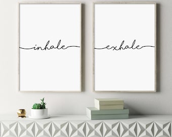 Inhale Exhale, Fitness Poster, Breathe Print, Pilates, Yoga, Meditation, Relaxation, Inspirational Art, Modern, Minimalist, Typography Art