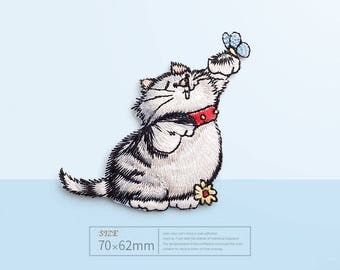 Cat Kitty Embroidery Patch/ Machine Embroidery/Iron on Applique Patch/ Embroideried Patch DIY supply/ pet accessories/ Needlecraft