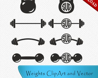Barbell Silhouette, CrossFit Weights, BarBell svg, KettleBell Monogram, Weight lifting, Clipart, Cut, Vector digital, svg, dxf, eps, png