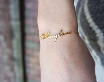 Personalized Name Bracelet, Signature Bracelet, Handwriting Bracelet, Sterling Silver 925k, Gold filled, Word Bracelet, Rose Gold, Silver