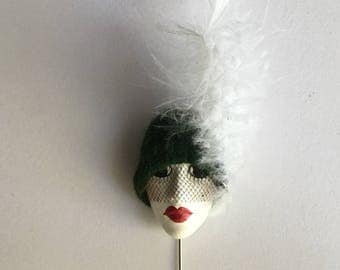 Vintage French Flapper girl Brooch Hat Pin made in the 1960s