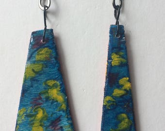 Reversible Orange and Blue Hand Painted Earrings