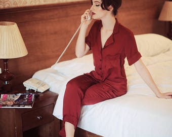Luxury set of extra-smooth silk pyjama sleepwear homewear nightie gift for her