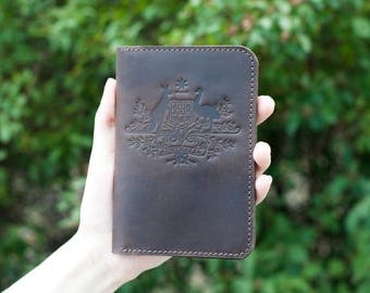 Personalized passport cover, leather passport cover, Australia logo, Australia symbol, Australia coat, leather travel wallet, custom