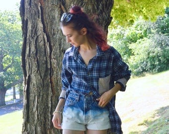 Bleached Denim Shorts - High-Rise, Vintage, Handmade, Minimal, Boho, Dip-Dyed