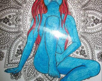 Blue Goddess drawing collage