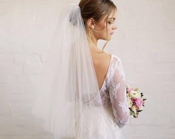 Two-Tiered / Layered Elbow Length Wedding Veil with Raw Edge - Available in White & Ivory