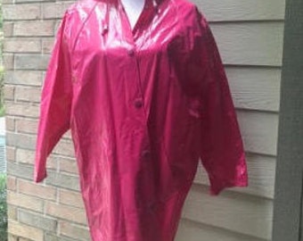 Raincoat - Slippery When Wet - Hot Pink - Size M - Vintage - Rain Jacket