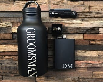 Personalized Groomsmen Gift Set, Groomsman Gift, Personalized Flask, Personalized Knife, Personalized Growler, Cufflinks, Cuff links