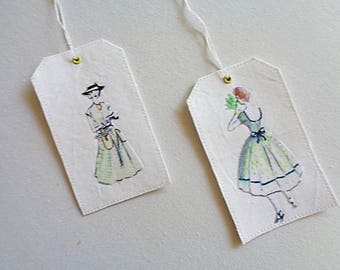 Set of two fabric gift tags or decoration