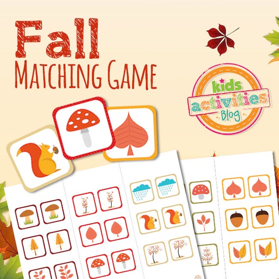 Fall Memory Match Printable Game for Preschoolers