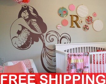 Cute Little Mermaid Wall Decal, Fantasy decals for the younger, Girls Ocean Deep Sea Art Sticker Girly Nursery Joyful Underwater Fantasy