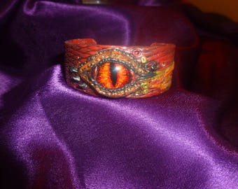 Red Dragon Eye polymer clay leather look wrist cuff
