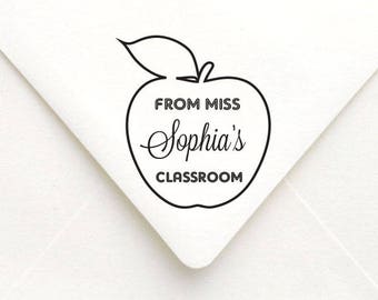 Custom Teacher Stamp Apple Design, Classroom Stamp, From the Classroom of, Gift for Teachers, Book Stamp