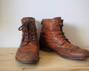Bottines Trappeur Vintage Taille 45 - Fabrication Ancienne En Cuir, Marron, Style Chukka