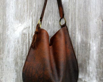 Rustic Leather Distressed Bison Leather Bag with Equestrian Shoulder Strap by Stacy Leigh